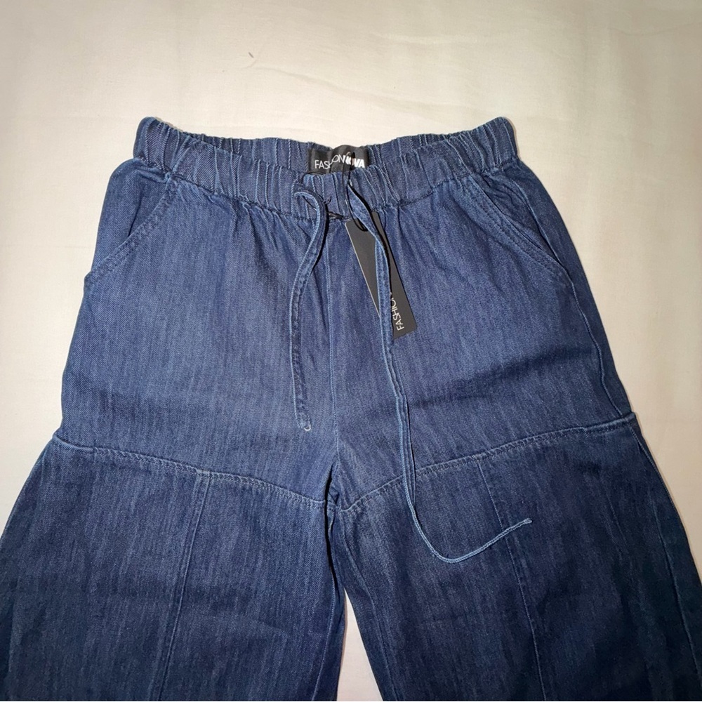 NWT Fashion Nova Wide Leg Pull On Jeans Dark Wash Palazzo Denim Size S - Picture 4 of 11